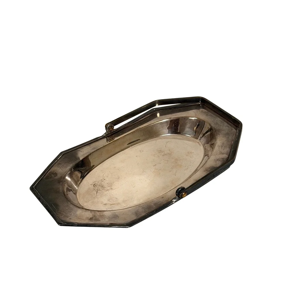 FB Rogers Silver Co Serving Tray Silver Quadruple Plate Octagon 02994 Patina